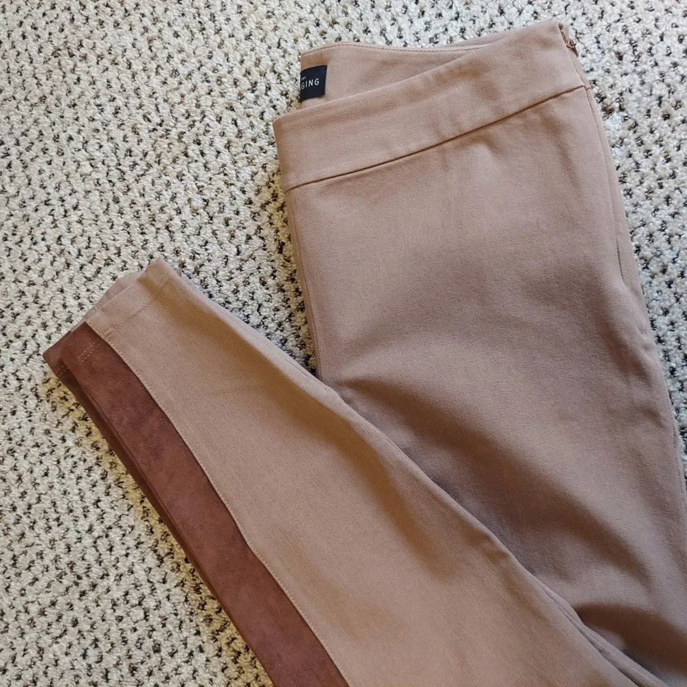 WHBM Tan Equestrian Riding Style Leggings Suede Patch Old Money  Preppy Academia
